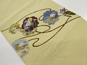 綴れ曲線に秋草模様織出し名古屋帯